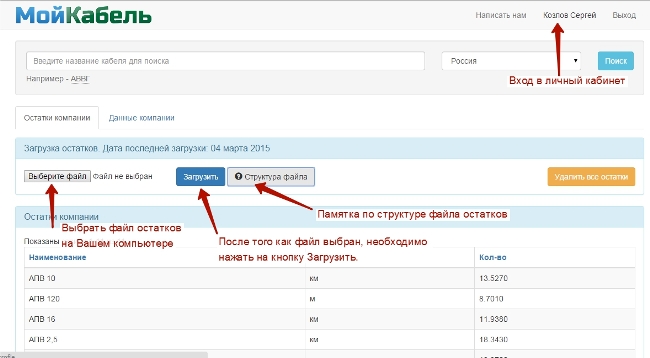 Пример загрузки остатков продукции